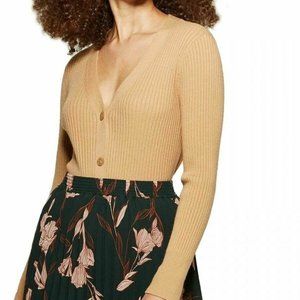 Front Button Down Long Sleeve V-Neck Cardigan L